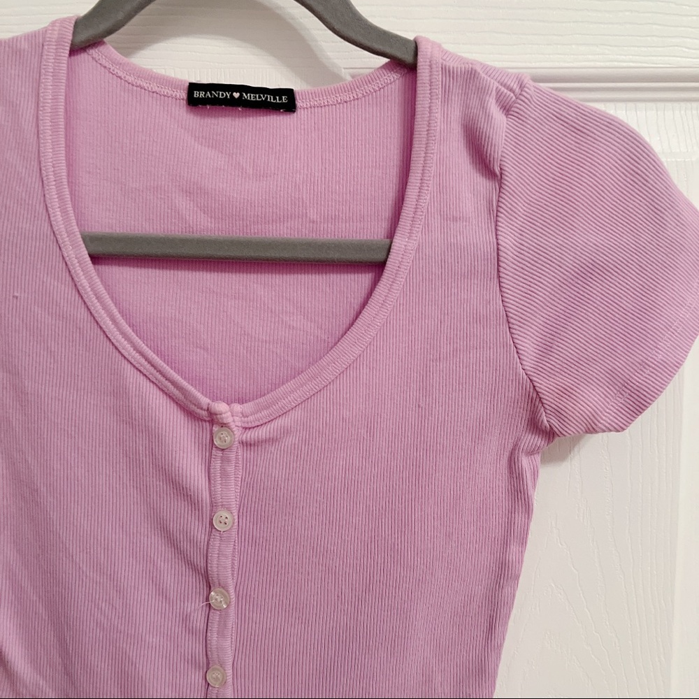 BRANDY MELVILLE Zelly Button Up Short Sleeve Cute Fitted Top - Picture 4 of 14